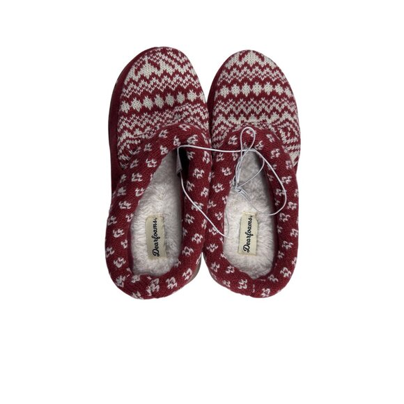 Dearfoams Womens Nordic Knit Memory Foam Slippers Size Medium Red/White NEW - Picture 4 of 10